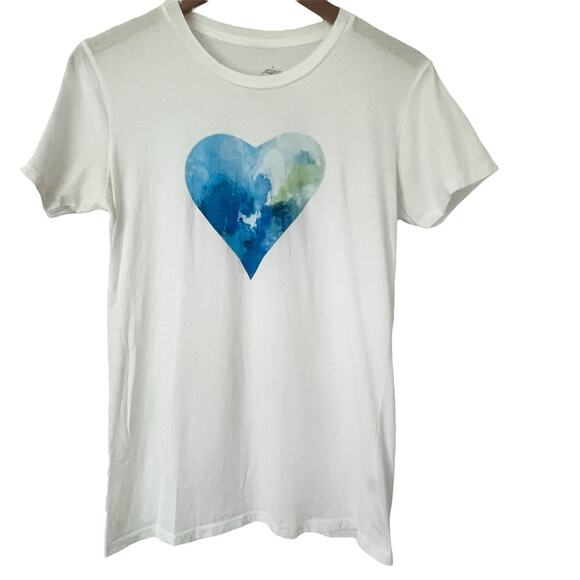 Tory Burch Blue Heart Tee Shirt Hurricane Sandy Relief 2012 Egyptian Cotton - Picture 1 of 8